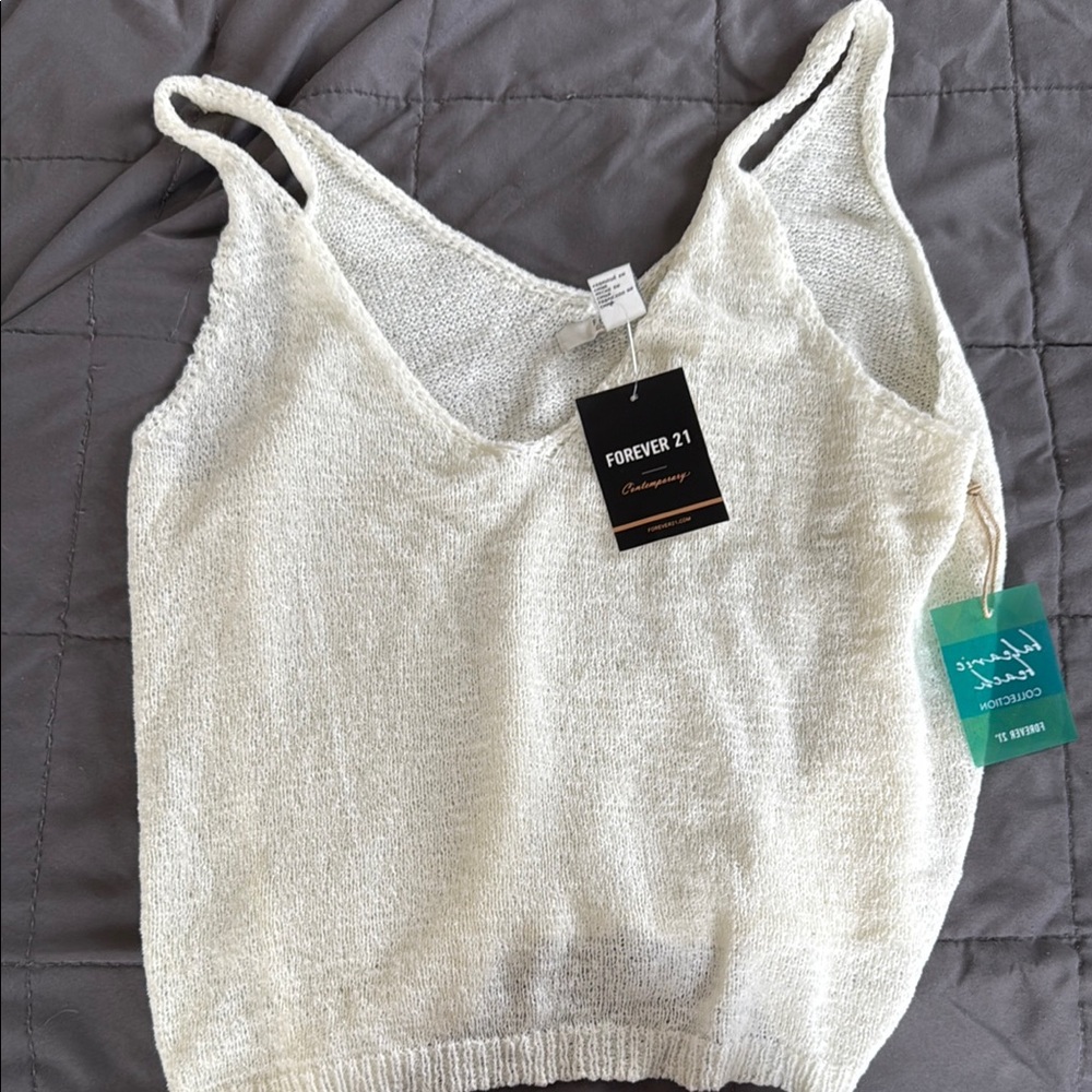 Forever 21 Cream Sleeveless Knit Tank Top